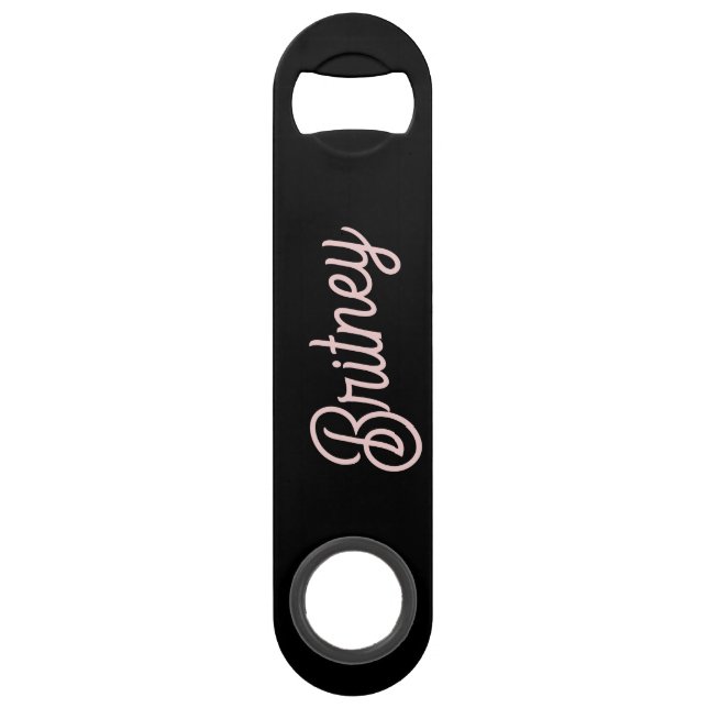 Modern Black Blush Dusty Pink Monogram and Name Bar Key (Front)