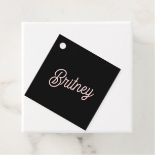 Modern Black Blush Dusty Pink Monogram and Name Favour Tags