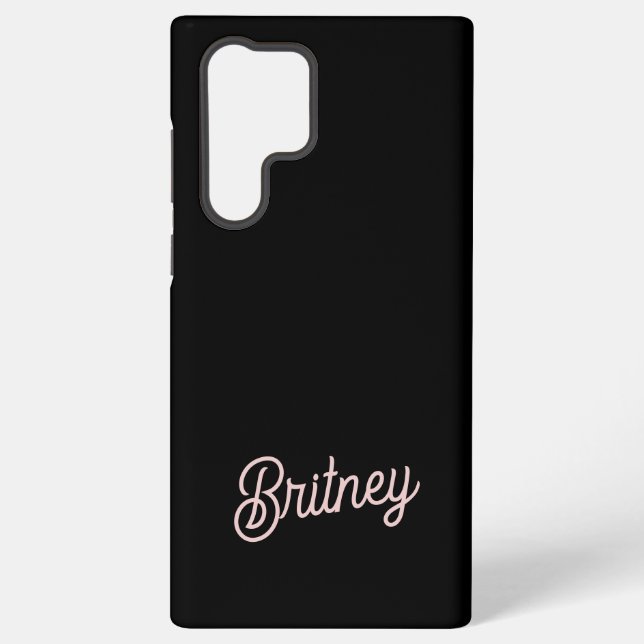Modern Black Blush Dusty Pink Monogram and Name Samsung Galaxy S22 Ultra Case (Back)