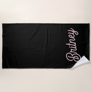 Modern Black Blush Dusty Pink Monogram Name  Beach Towel