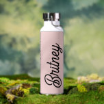 Modern Black Blush Dusty Pink Monogram Name  Water Bottle<br><div class="desc">The "Modern Blush Black Dusty Pink Monogram and Name Water Bottle is a chic and personalized accessory perfect for staying hydrated in style. Featuring a sleek blush dusty pink colour, this water bottle is customized with a monogram and name, adding a unique and personal touch. Its modern design ensures it...</div>