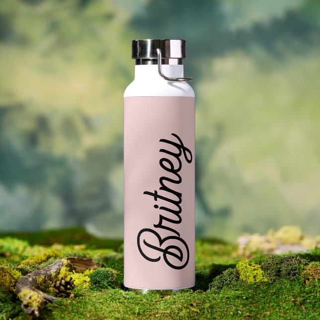 Modern Black Blush Dusty Pink Monogram Name  Water Bottle (Outdoor)
