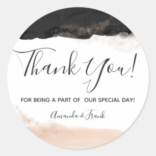 Modern Black Blush Pink Thank You Classic Round Sticker