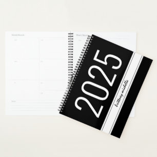 Modern Black Bold Simple Stripe Personalized 2025 Planner