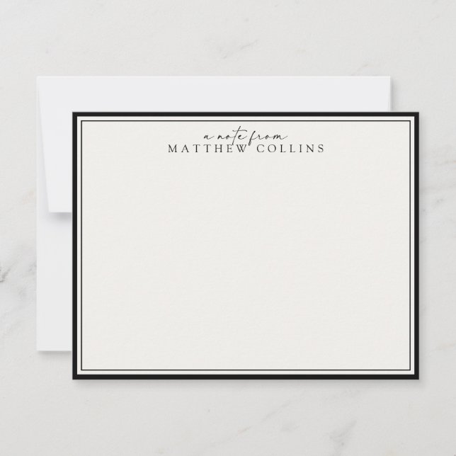 Modern Black Border Personalized Note Card (Front)