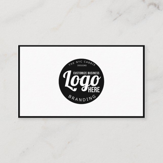 Modern Black Border White Custom Minimalist Logo Business Card (Front)