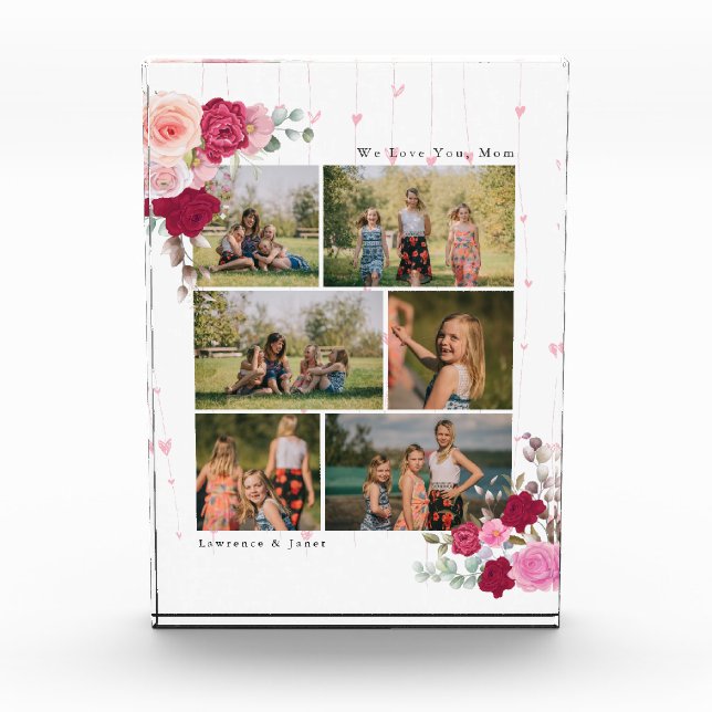 Modern Black Botanical Floral Mom 6 Photo Collage (Front)