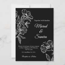 Modern Black Botanical Line Art Wedding Invitation