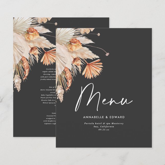 Modern black botanical pampas grass wedding (Front/Back)