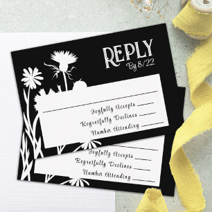 Modern Black Botanical RSVP Card