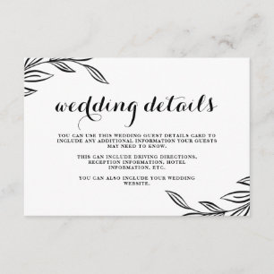 Modern Black Botanical Wedding Guest Details Card