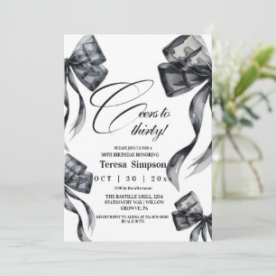 Modern Black Bow 30th Birthday  Acrylic  Invitation