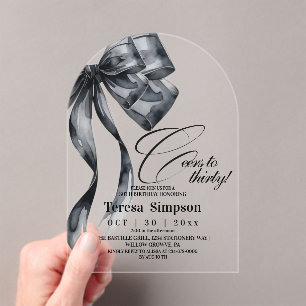 Modern Black Bow 30th Birthday  Acrylic  Invitations