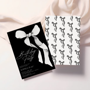 Modern Black Bow Birthday Party Invitation