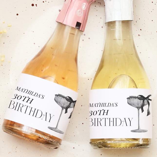 Modern Black Bow Birthday Sparkling Wine Label (Creator Uploaded)