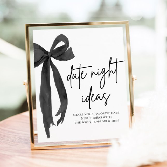 Modern Black Bow Bridal Date Night Ideas Game Sign (Modern Black Bow Bridal Date Night Ideas Game Sign)