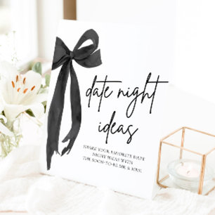 Modern Black Bow Bridal Date Night Ideas Game Sign