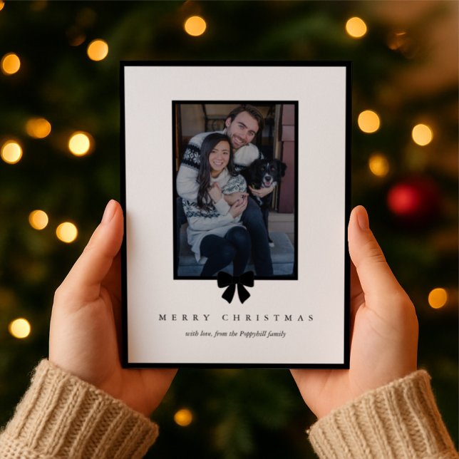 Modern Black Bow Christmas Photo Holiday Card (Creator Uploaded)