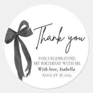 Modern Black Bow Coquette Birthday Thank You Classic Round Sticker