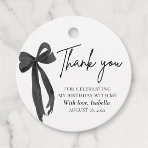 Modern Black Bow Coquette Birthday Thank You Favour Tags