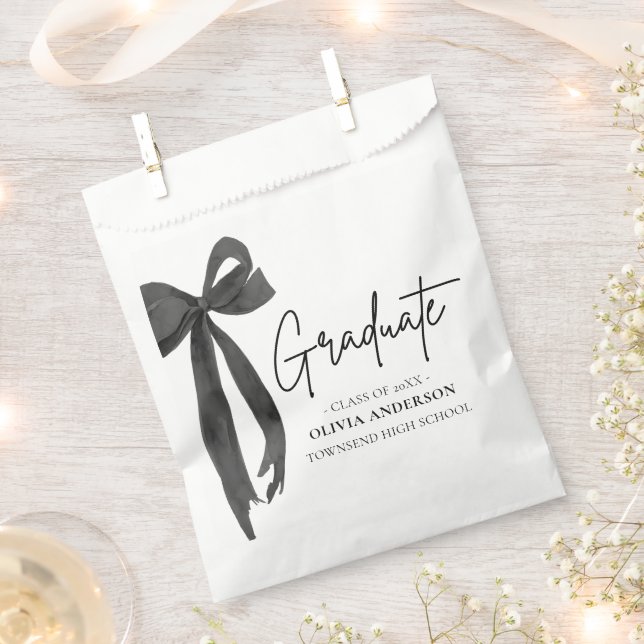 Modern Black Bow Coquette Graduate Graduation Favour Bag (Clipped)