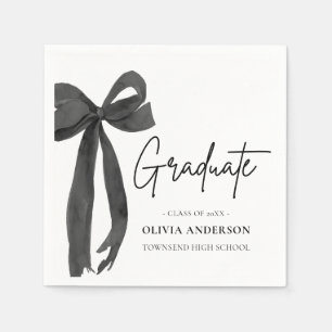 Modern Black Bow Coquette Graduate Graduation Napkin