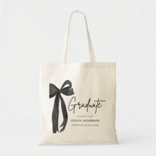 Modern Black Bow Coquette Graduate Graduation Tote Bag