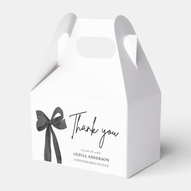 Modern Black Bow Coquette Thank you Graduation Favor Box (Front Side)
