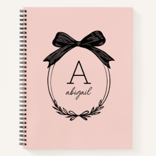 Modern Black Bow Elegant Blush Pink Monogram Notebook