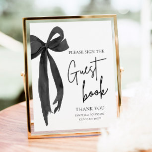 Modern Black Bow Graduation Party Guest Book Sign