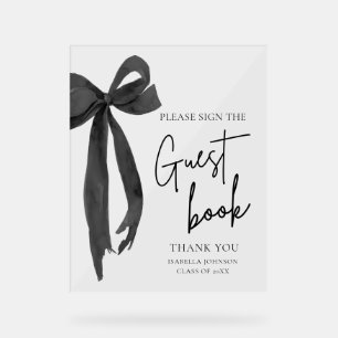 Modern Black Bow Graduation Party Guest Book Sign