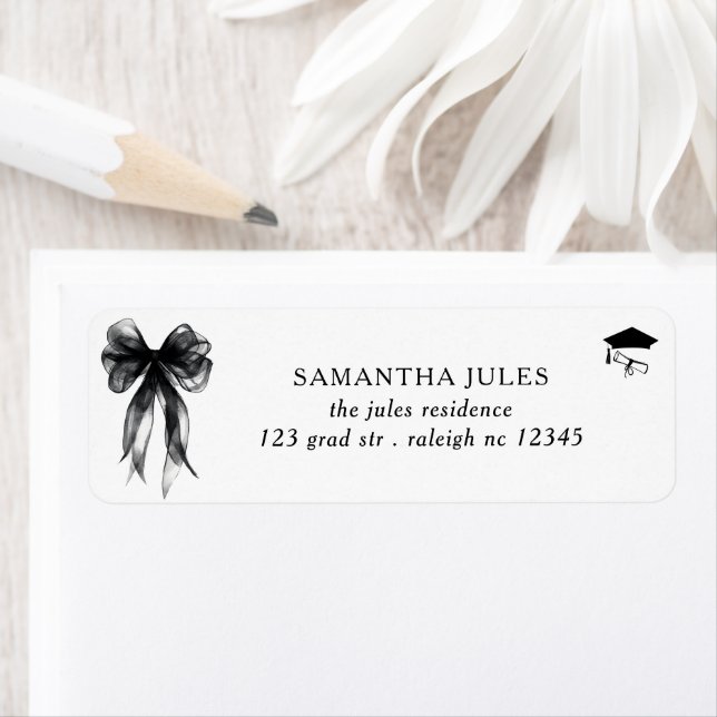 Modern Black Bow Graduation Return Address (Insitu)