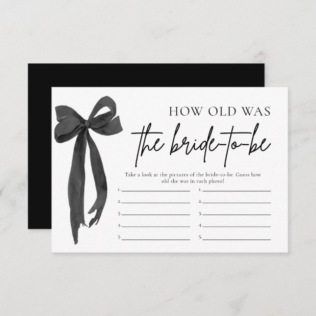 Modern Black Bow How Old Was The Bride To Be Game Invitation (Front/Back)