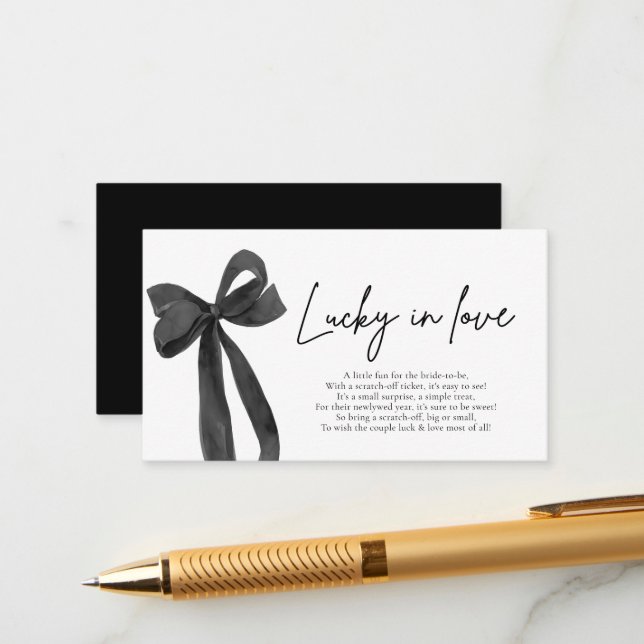 Modern Black Bow Lucky in Love Lottery Ticket Enclosure Card (Front/Back In Situ)