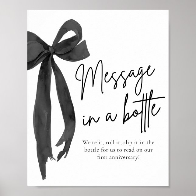 Modern Black Bow Message In A Bottle Sign Game (Front)