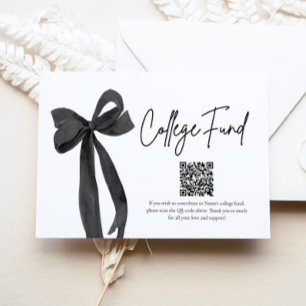 Modern Black Bow QR Code College Fund Graduation Enclosure Card
