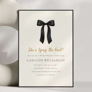 Modern Black Bow She's Tying the Knot Shower Invitation