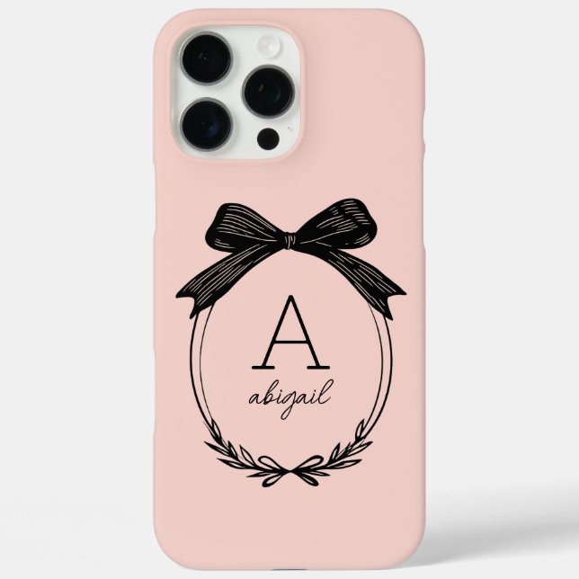 Modern Black Bow Stylish Girly Blush Pink Monogram Case-Mate iPhone Case (Back)
