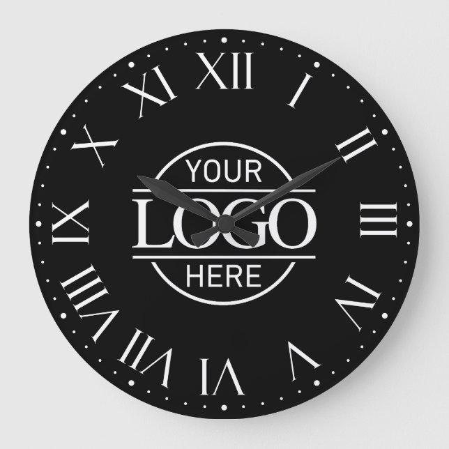 Modern Black Branded Company Business Logo Custom Large Clock (Front)