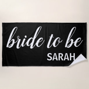 Modern Black Bride to be Calligraphy Name Beach Towel