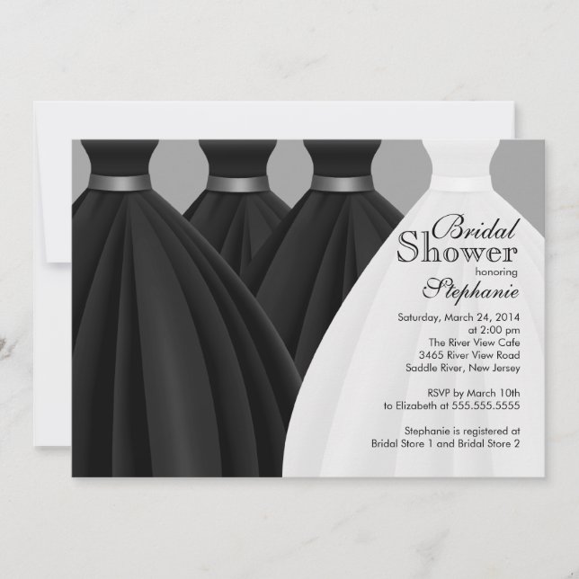 Modern Black Bridesmaids Bride Dress Bridal Shower Invitation (Front)