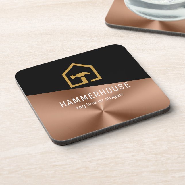 Modern Black & Bronze Construction Building Coaster (Left Side)