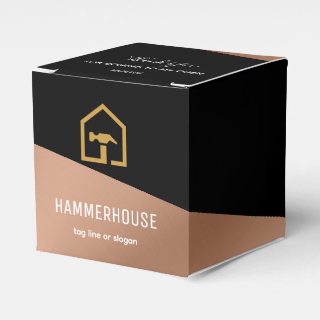 Modern Black & Bronze Construction Building Favor Box (Front Side)