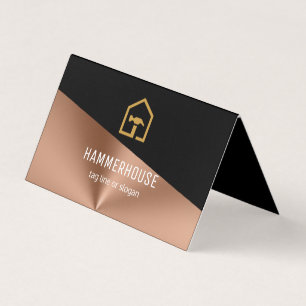 Modern Black & Bronze Construction Building Folded Business Card