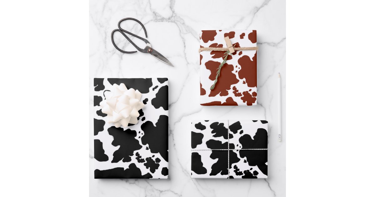 Modern Black Brown Cow Skin Texture Animal Print Wrapping Paper Sheet ...