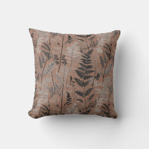 Modern black brown fern pattern throw pillow