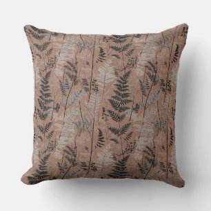 Modern black brown fern pattern throw pillow