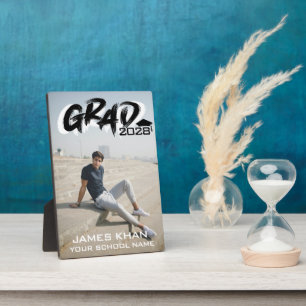 Modern Black Brush Script Full Photo Graduation Plaque