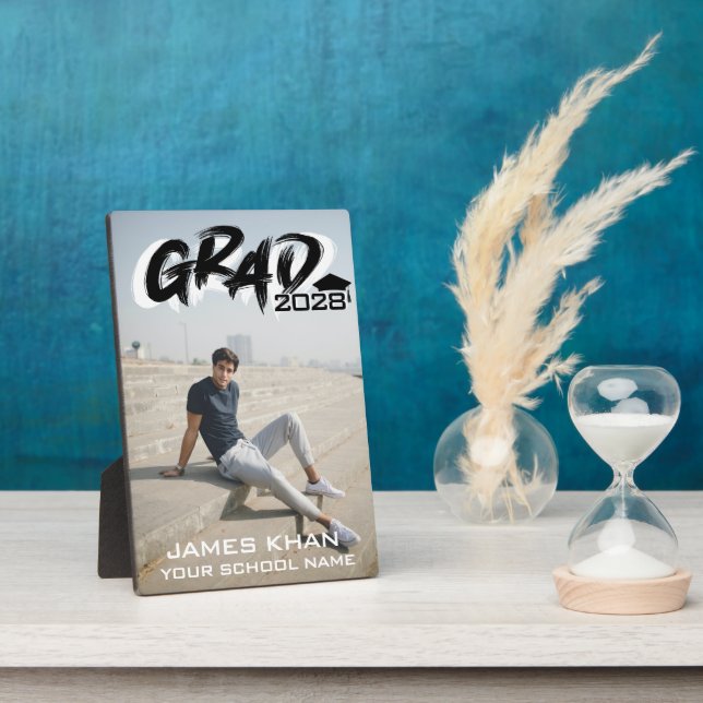 Modern Black Brush Script Full Photo Graduation Plaque (Side)