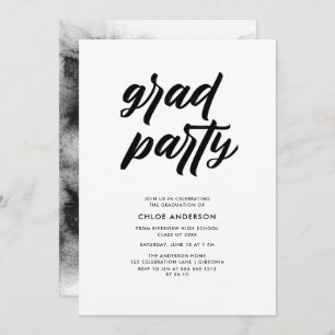 Modern Black Brush Script Photo Graduation Party  Invitation